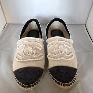 Chanel espadrilles in natural beige black linen size 42